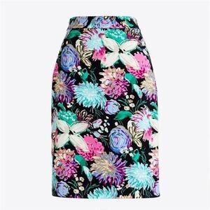 J CREW Floral Stretch Pencil Skirt Black Cotton Lined Career Work Womens 10